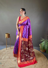 Soft Silk Zigzag Rich Ikkat Pallu Saree